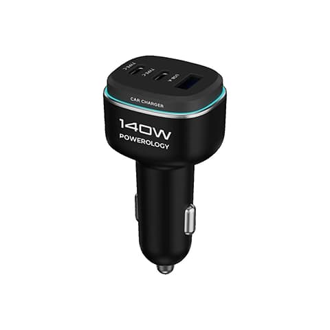 شارژر فندکی 140W پاورولوژی مدل POWEROLOGY TRIPLE-PORT PCCSR025BKGYC